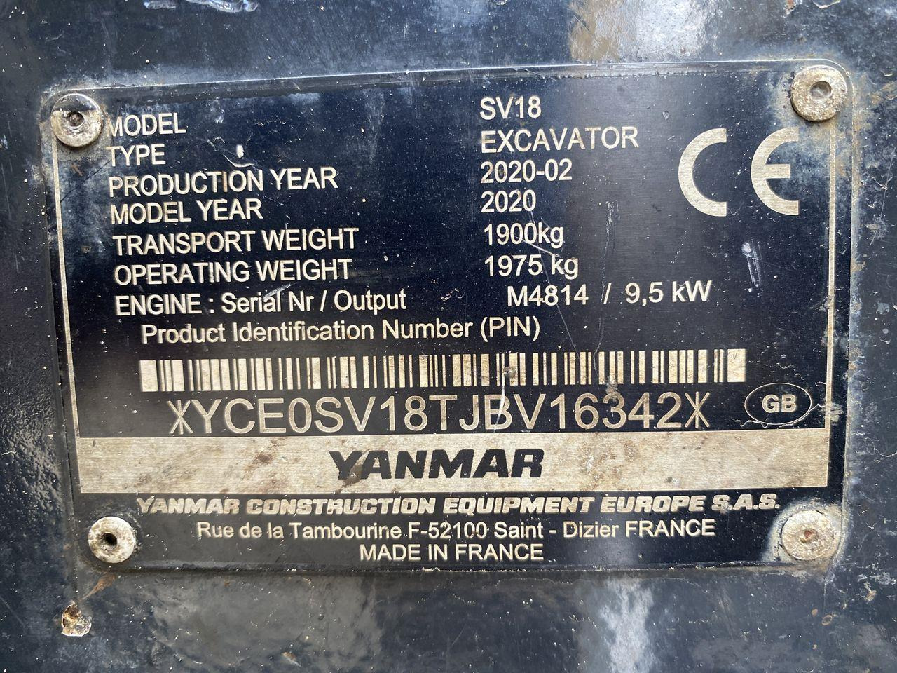 Minigravemaskine Yanmar SV18
