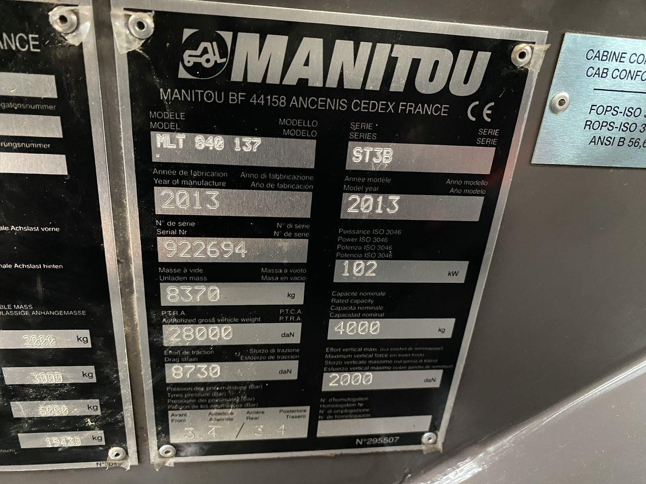 Teleskop truck Manitou MLT840-137PS ELITE