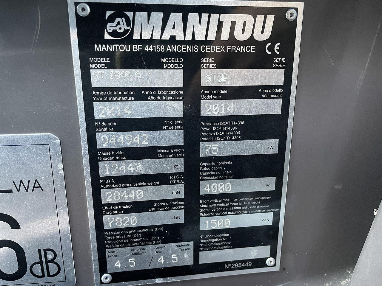 Teleskop truck Manitou MT1840AST3B
