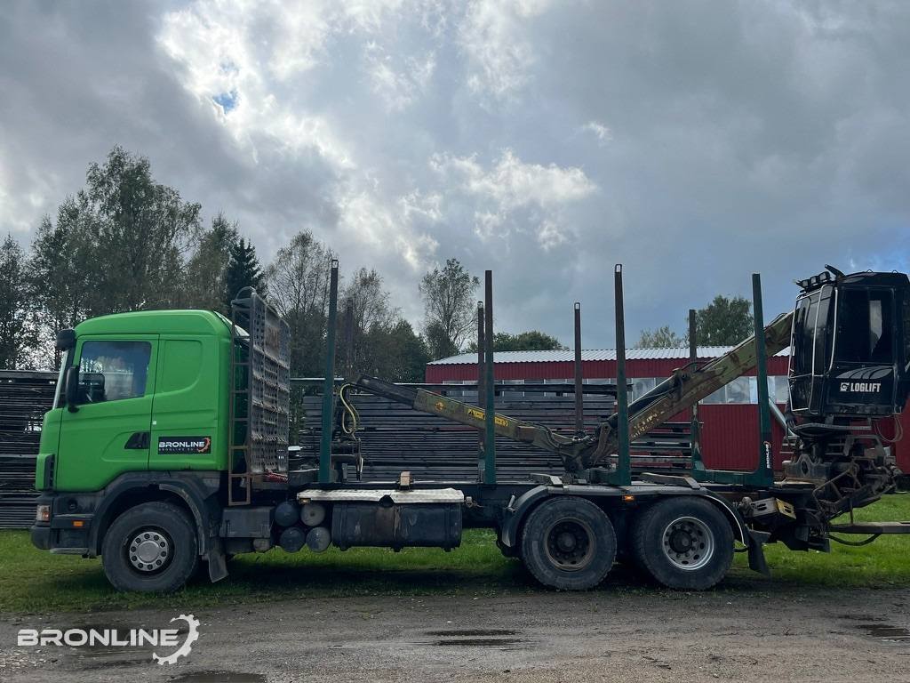 2001 Scania R144 6x4 Loglift + 1997 Närko TP3-RT-280 - Tømmerbil, Lastbil med kran: billede 3 2001 Scania R144 6x4 Loglift + 1997 Närko TP3-RT-280 - Tømmerbil, Lastbil med kran: billede 3