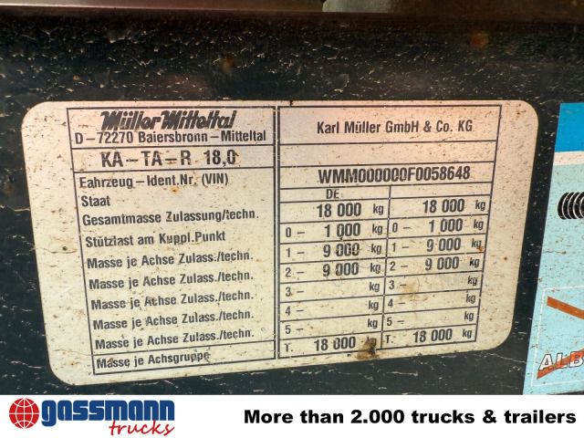 Müller-Mitteltal KA-TA-R 18.0, Alu-Bordwände, ca. 10m³ - Tipvogn påhængsvogn: billede 2 Müller-Mitteltal KA-TA-R 18.0, Alu-Bordwände, ca. 10m³ - Tipvogn påhængsvogn: billede 2