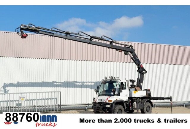 Unimog U400 4x4, Frontzapfwelle, Heckkran Hiab XS - Lastbil med lad, Lastbil med kran: billede 1 Unimog U400 4x4, Frontzapfwelle, Heckkran Hiab XS - Lastbil med lad, Lastbil med kran: billede 1