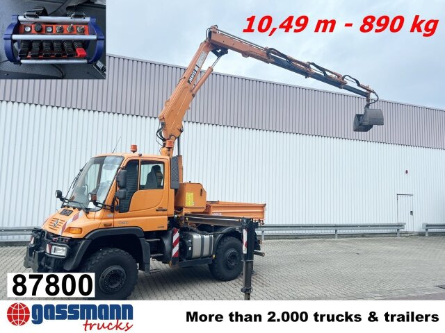 Unimog U400 4x4, Frontzapfwelle, Kipper, Kran MKG HKL - Tipvogn lastbil, Lastbil med kran: billede 1 Unimog U400 4x4, Frontzapfwelle, Kipper, Kran MKG HKL - Tipvogn lastbil, Lastbil med kran: billede 1