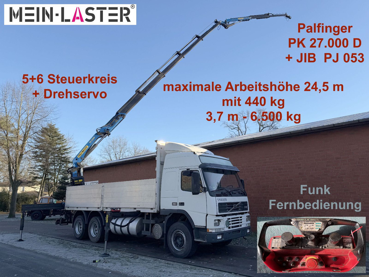 Volvo FM12 380 PK 27000D 24,5m 5+6 Deutscher LKW - Lastbil med kran: billede 1 Volvo FM12 380 PK 27000D 24,5m 5+6 Deutscher LKW - Lastbil med kran: billede 1