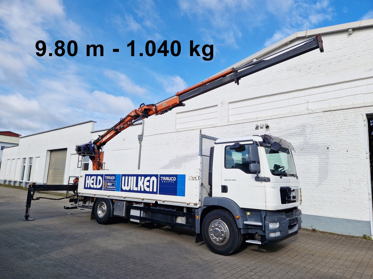 Lastbil med kran, Lastbil med lad MAN TGM 18.340 4x2 BL TGM 18.340 4x2 BL, Atlas Ladekran 135.2 V, 9.8m - 1040 kg: billede 1