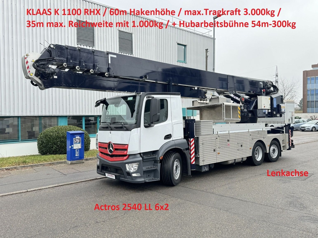 Mercedes-Benz Actros 2540 Alukran Klaas K1100 RHX 60m+A-Bühne - Lastbil med kran: billede 1 Mercedes-Benz Actros 2540 Alukran Klaas K1100 RHX 60m+A-Bühne - Lastbil med kran: billede 1