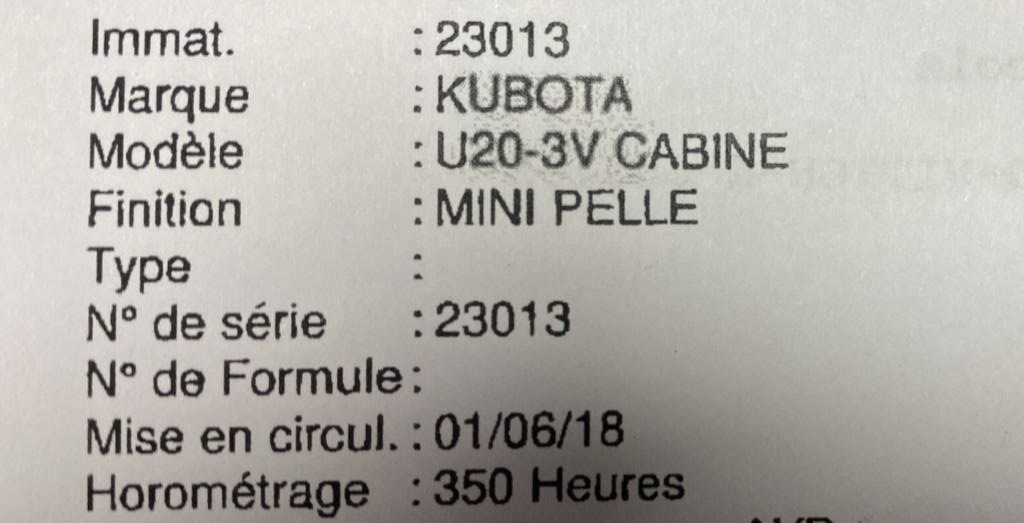 Minigravemaskine Kubota U20-3EU a réparer Origine Françaises: billede 8