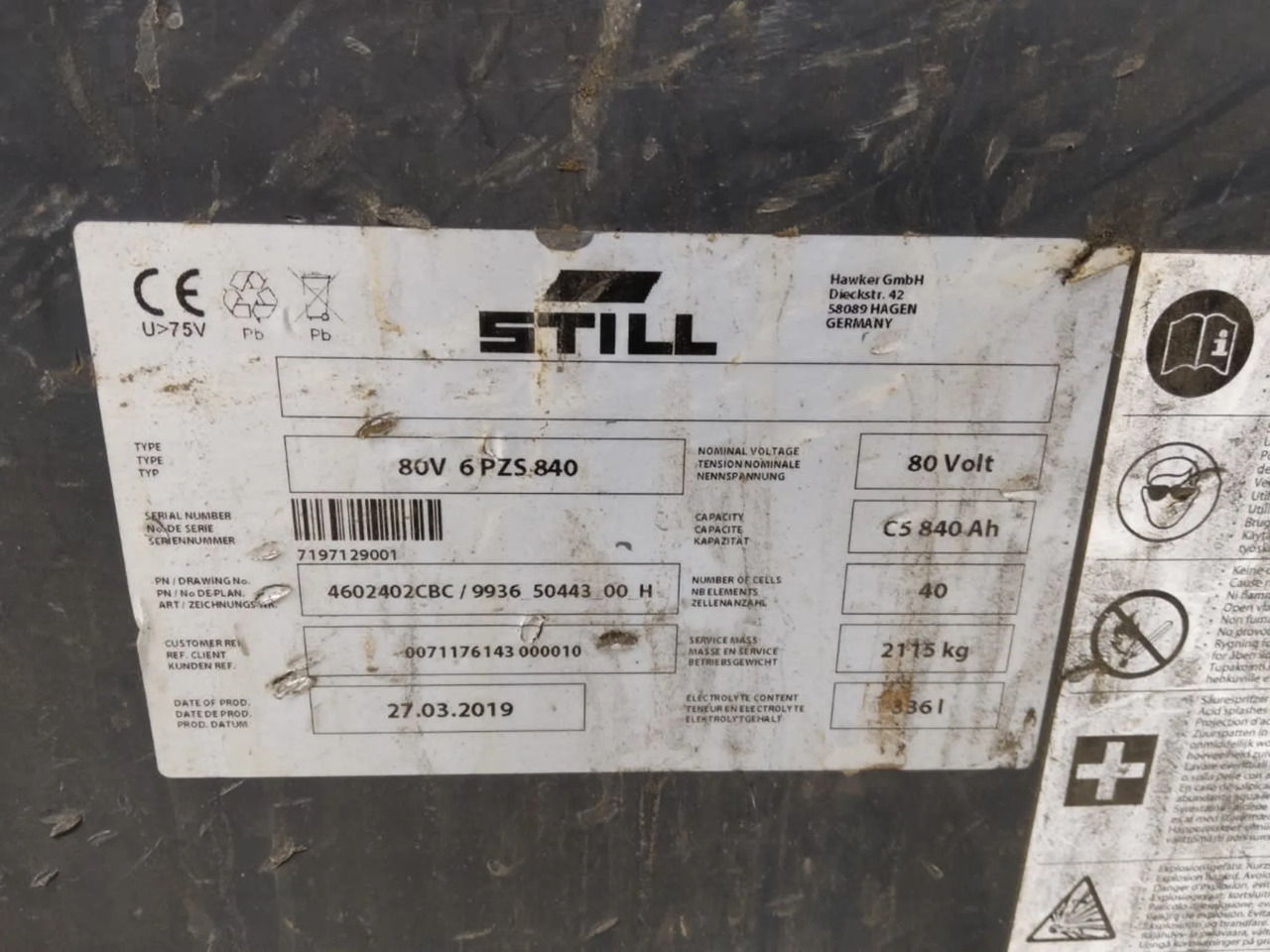 Hawker Battery 80V 840Ah - Batteri for Materialehåndteringsudstyr: billede 2 Hawker Battery 80V 840Ah - Batteri for Materialehåndteringsudstyr: billede 2