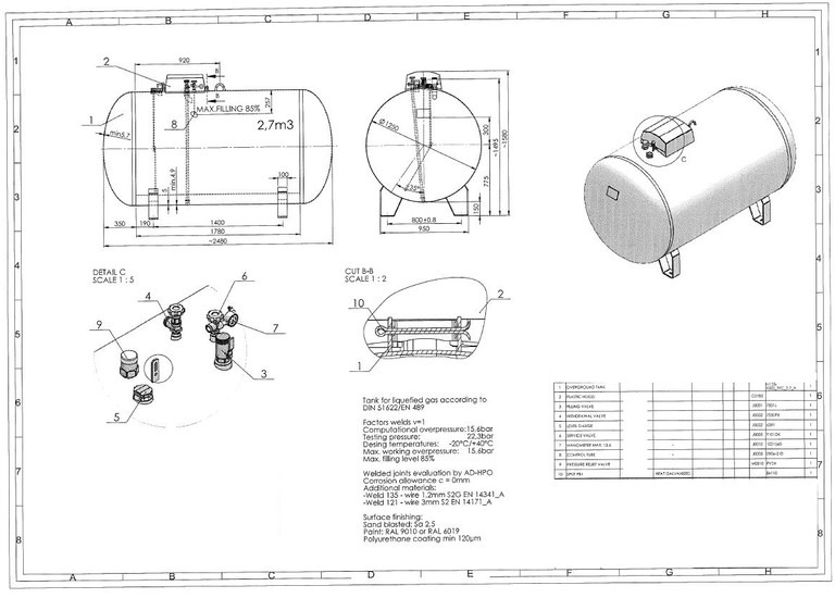 De Visser LPG GASTANK 2700 LITER Ø 1250 including tank fittings - Brændstoftank: billede 3 De Visser LPG GASTANK 2700 LITER Ø 1250 including tank fittings - Brændstoftank: billede 3