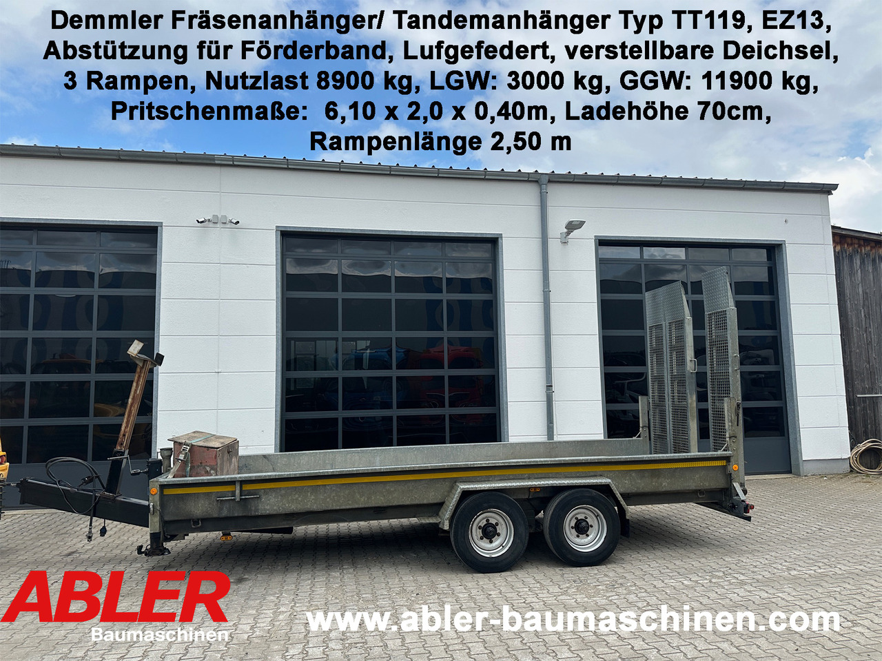 Demmler Tandem-Tiefladeranhänger Fräsenanhänger - Nedbygget platform påhængsvogn: billede 1 Demmler Tandem-Tiefladeranhänger Fräsenanhänger - Nedbygget platform påhængsvogn: billede 1