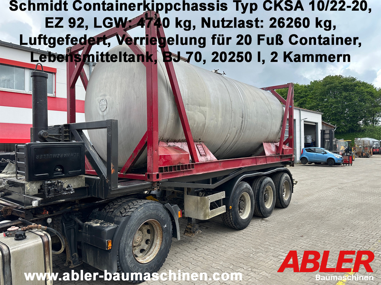 Schmidt CKSA 10/22-20 20 ft Containerkippchassis mit Lebensmitteltank - Tipvogn sættevogn: billede 1 Schmidt CKSA 10/22-20 20 ft Containerkippchassis mit Lebensmitteltank - Tipvogn sættevogn: billede 1