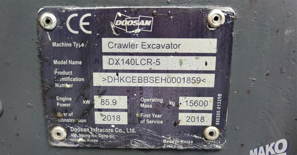 Bæltegravemaskine Doosan DX140LCR-5: billede 12 Bæltegravemaskine Doosan DX140LCR-5: billede 12