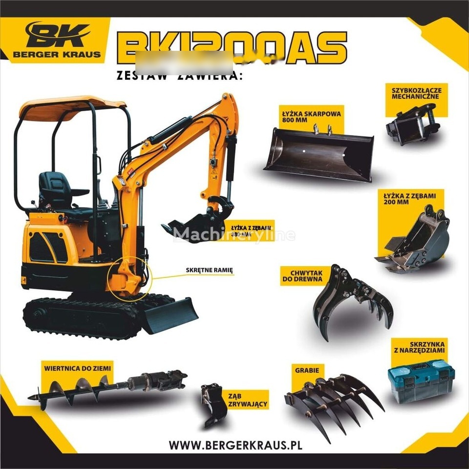 Berger Kraus Nowy BERGER KRAUS BK1200AS KUBOTA skrętne ramie +osprzet - Minigravemaskine: billede 1 Berger Kraus Nowy BERGER KRAUS BK1200AS KUBOTA skrętne ramie +osprzet - Minigravemaskine: billede 1