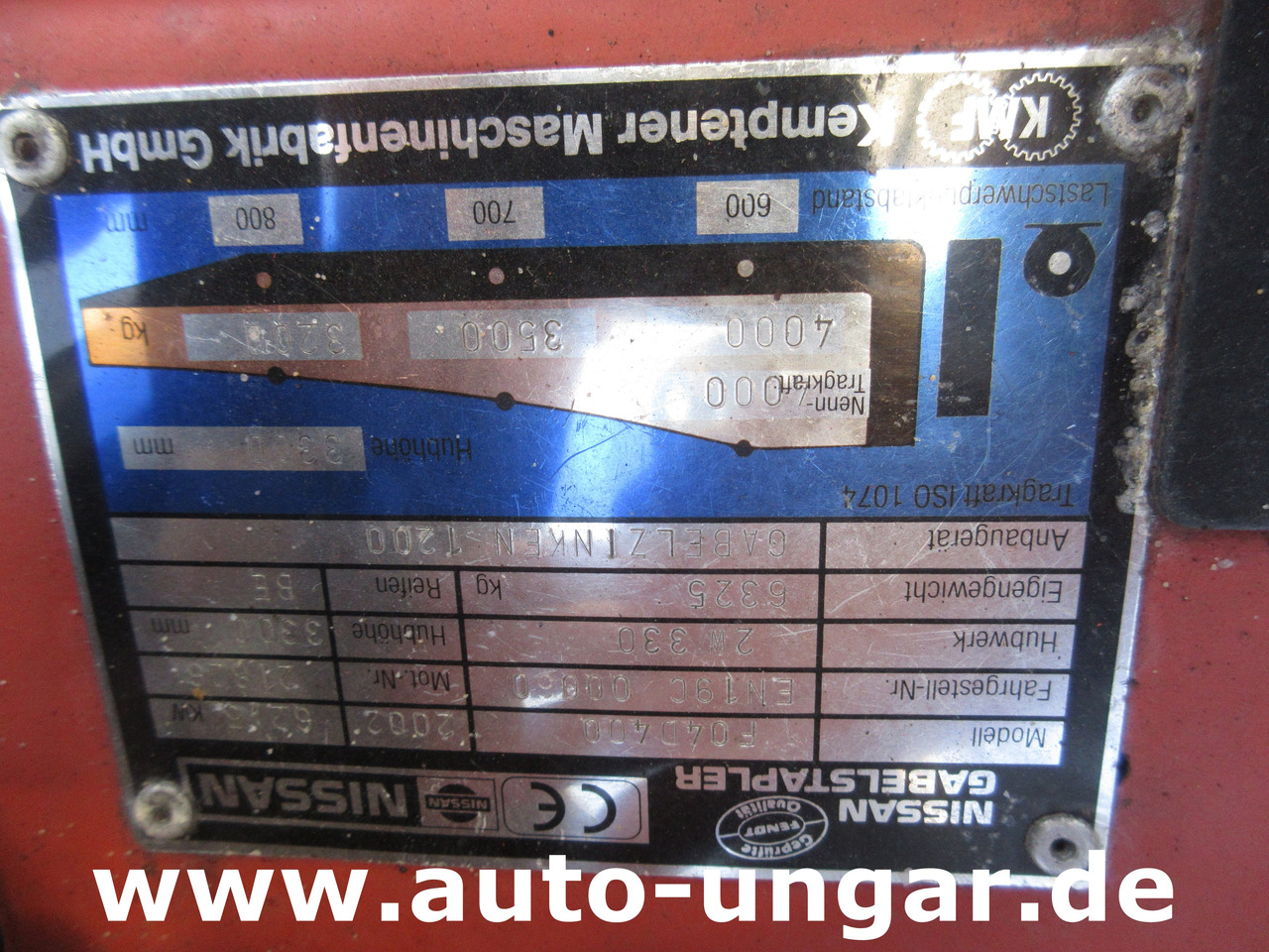 Diesel gaffeltruck Nissan F04D 400 Diesel Gabelstapler 4.000kg Motorschaden Bj. 2002: billede 11