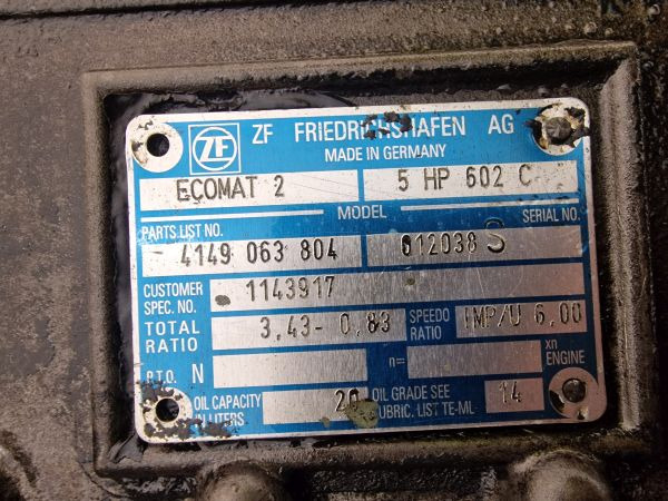 Gearkasse ZF Ecomat 2 5HP602C (DAF Bus Spec) Transmission: billede 11