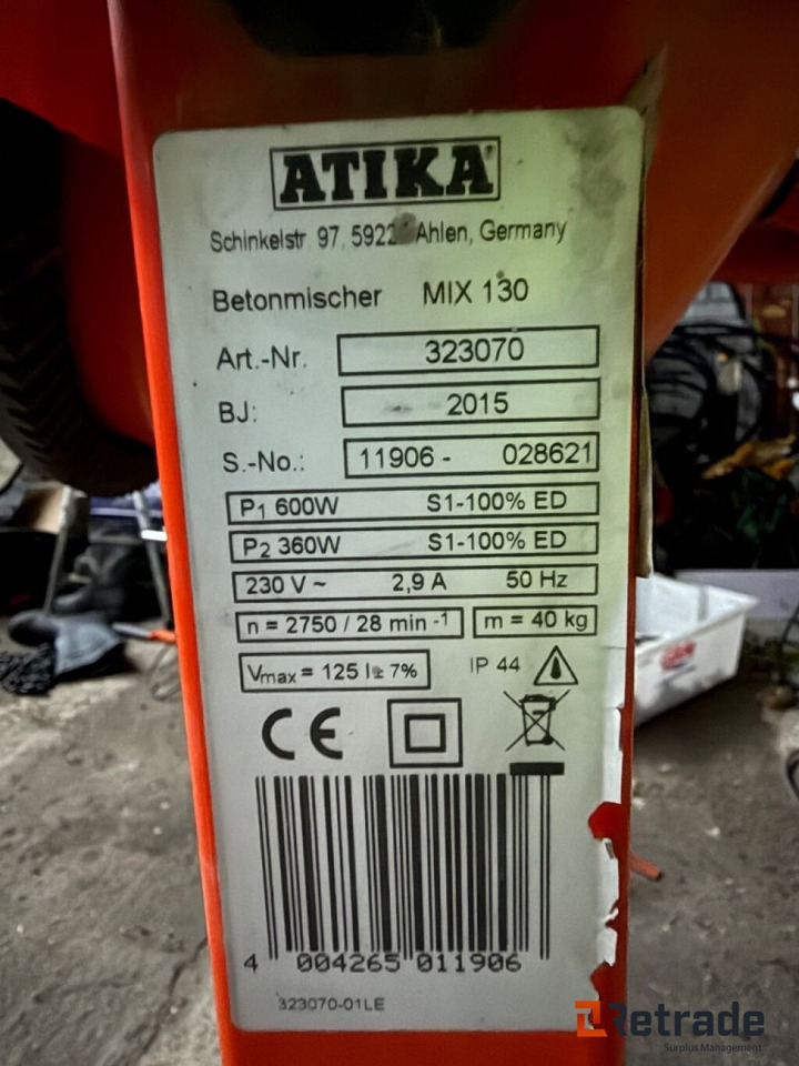 Blandemaskin fra ATIKA MIX 130 - Bygningsudstyr: billede 4 Blandemaskin fra ATIKA MIX 130 - Bygningsudstyr: billede 4