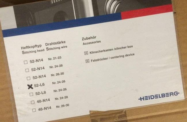 Heidelberg 52-L6 ring eyelet stitching heads - Trykmaskine: billede 2 Heidelberg 52-L6 ring eyelet stitching heads - Trykmaskine: billede 2