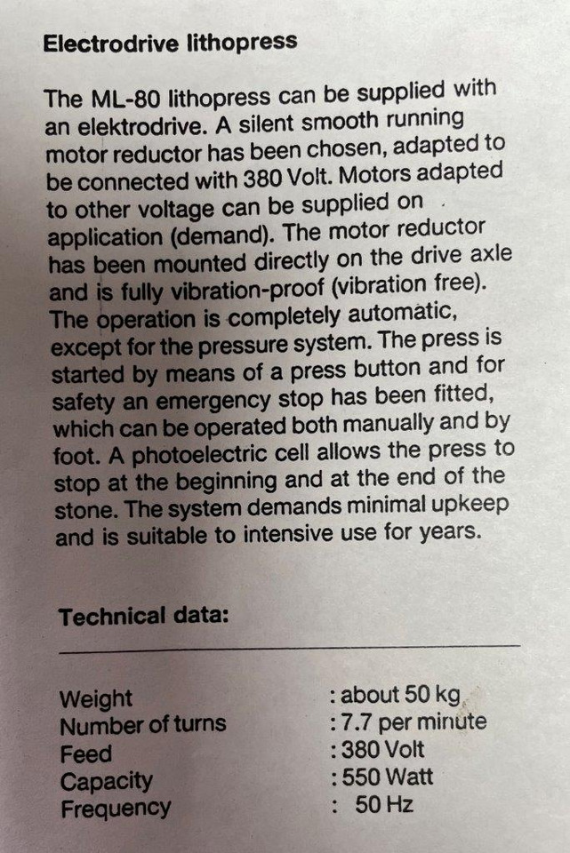 Rarity motor driven lithography press Peter van Ginkel model L-90 motor - Trykmaskine: billede 5 Rarity motor driven lithography press Peter van Ginkel model L-90 motor - Trykmaskine: billede 5