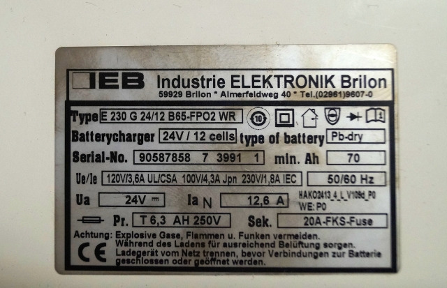 IEB 90587858 | IEB charger EFG 230 G 24/12 B65-FP02 WR 24V12,6A 220V 50/60Hz fro - Batteri for Materialehåndteringsudstyr: billede 2 IEB 90587858 | IEB charger EFG 230 G 24/12 B65-FP02 WR 24V12,6A 220V 50/60Hz fro - Batteri for Materialehåndteringsudstyr: billede 2