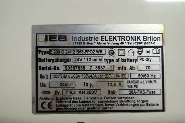 IEB 90587858 | IEB charger EFG 230 G 24/12 B65-FP02 WR 24V12,6A 220V 50/60Hz fro - Batteri for Materialehåndteringsudstyr: billede 2 IEB 90587858 | IEB charger EFG 230 G 24/12 B65-FP02 WR 24V12,6A 220V 50/60Hz fro - Batteri for Materialehåndteringsudstyr: billede 2
