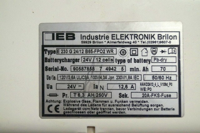 IEB 90587858 | IEB charger EFG 230 G 24/12 B65-FP02 WR 24V12,6A 220V 50/60Hz fro - Batteri for Materialehåndteringsudstyr: billede 2 IEB 90587858 | IEB charger EFG 230 G 24/12 B65-FP02 WR 24V12,6A 220V 50/60Hz fro - Batteri for Materialehåndteringsudstyr: billede 2