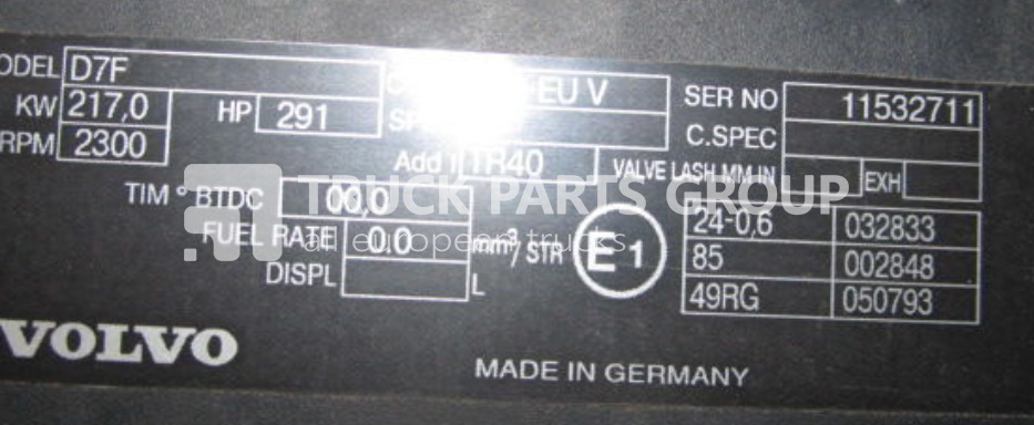 VOLVO FL7, FM, RENAULT MIDLUM DXI engine DXI7, D7E, D7F, 290 HP, 240 H engine - Motor for Lastbil: billede 2 VOLVO FL7, FM, RENAULT MIDLUM DXI engine DXI7, D7E, D7F, 290 HP, 240 H engine - Motor for Lastbil: billede 2