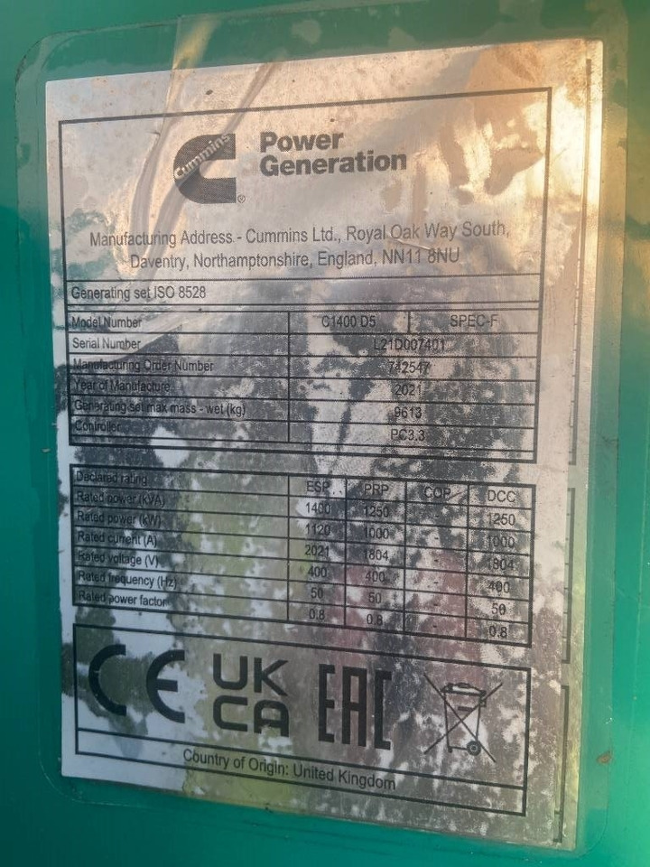Cummins C1400D5 - 1.400 kVA Generator - DPX-18532-O - Strømgenerator: billede 3 Cummins C1400D5 - 1.400 kVA Generator - DPX-18532-O - Strømgenerator: billede 3