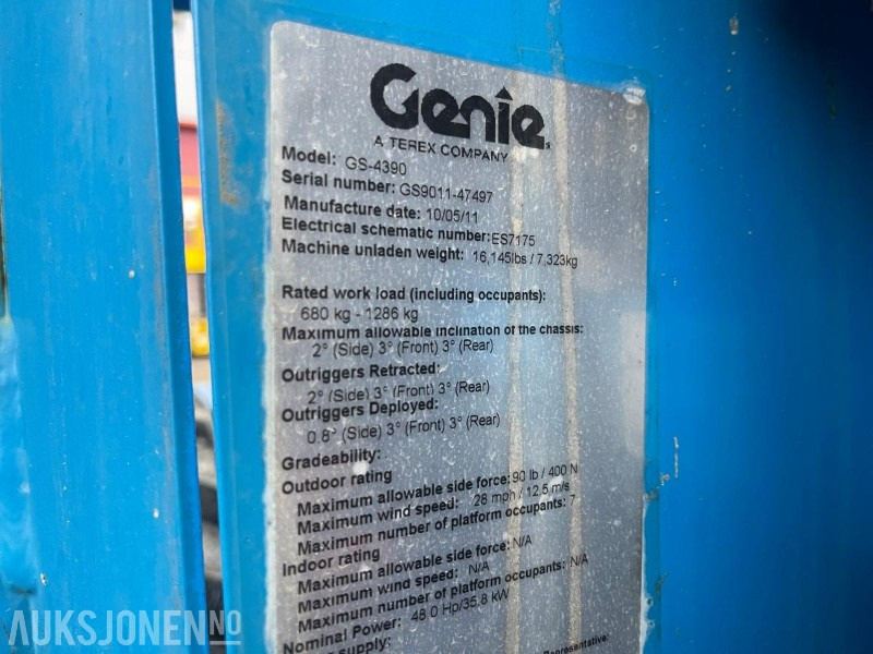 Lift 2011 Genie GS 4390 Sakselift, 1698 timer: billede 9
