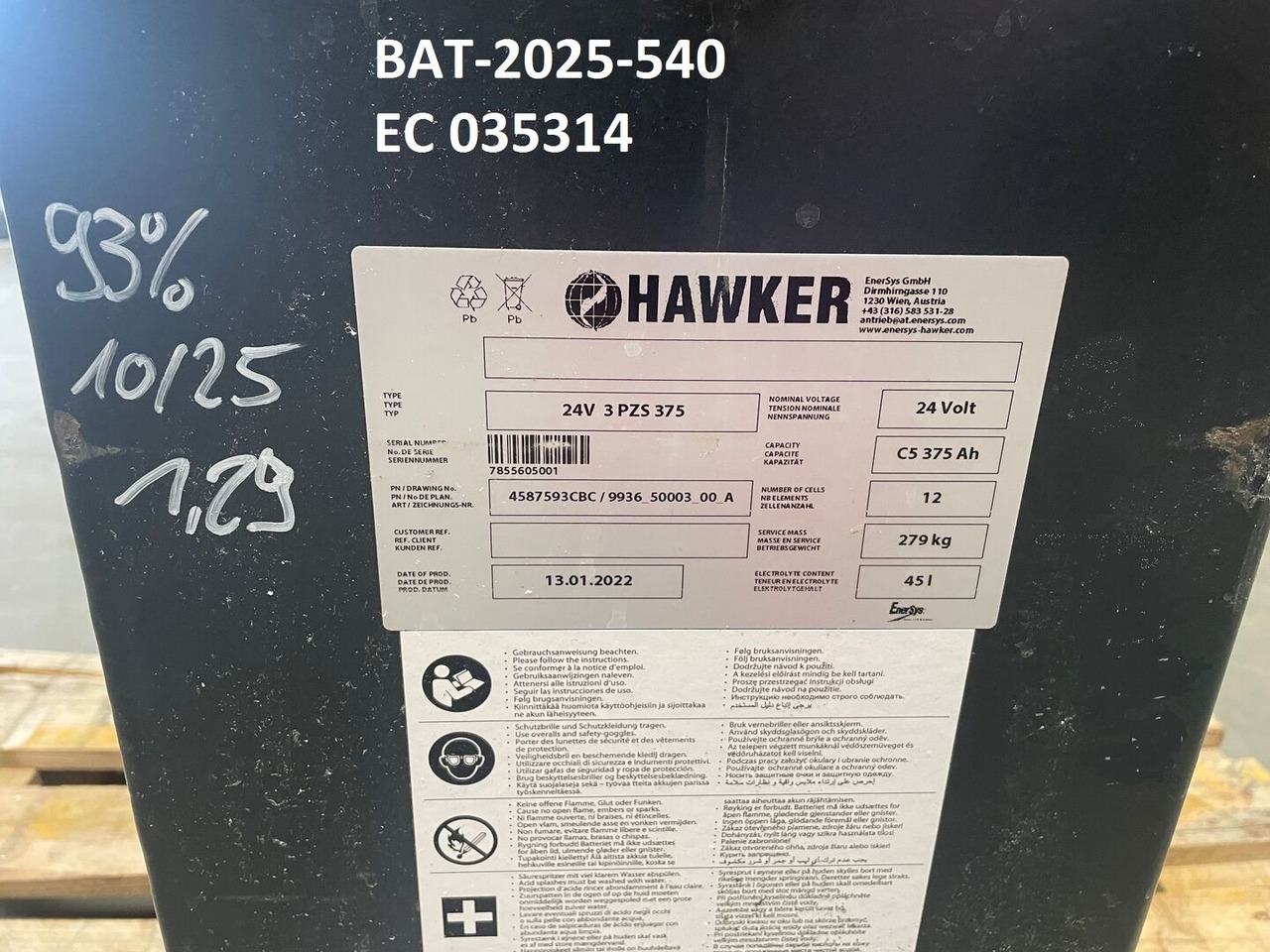 Hawker 24 Volt I 3 PZS 375 - Batteri for Materialehåndteringsudstyr: billede 5 Hawker 24 Volt I 3 PZS 375 - Batteri for Materialehåndteringsudstyr: billede 5