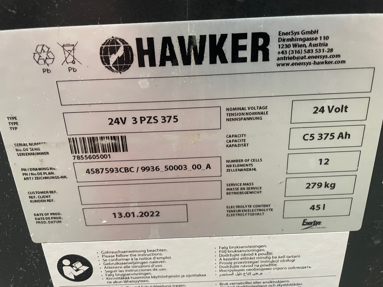 Hawker 24 Volt I 3 PZS 375 - Batteri for Materialehåndteringsudstyr: billede 2 Hawker 24 Volt I 3 PZS 375 - Batteri for Materialehåndteringsudstyr: billede 2
