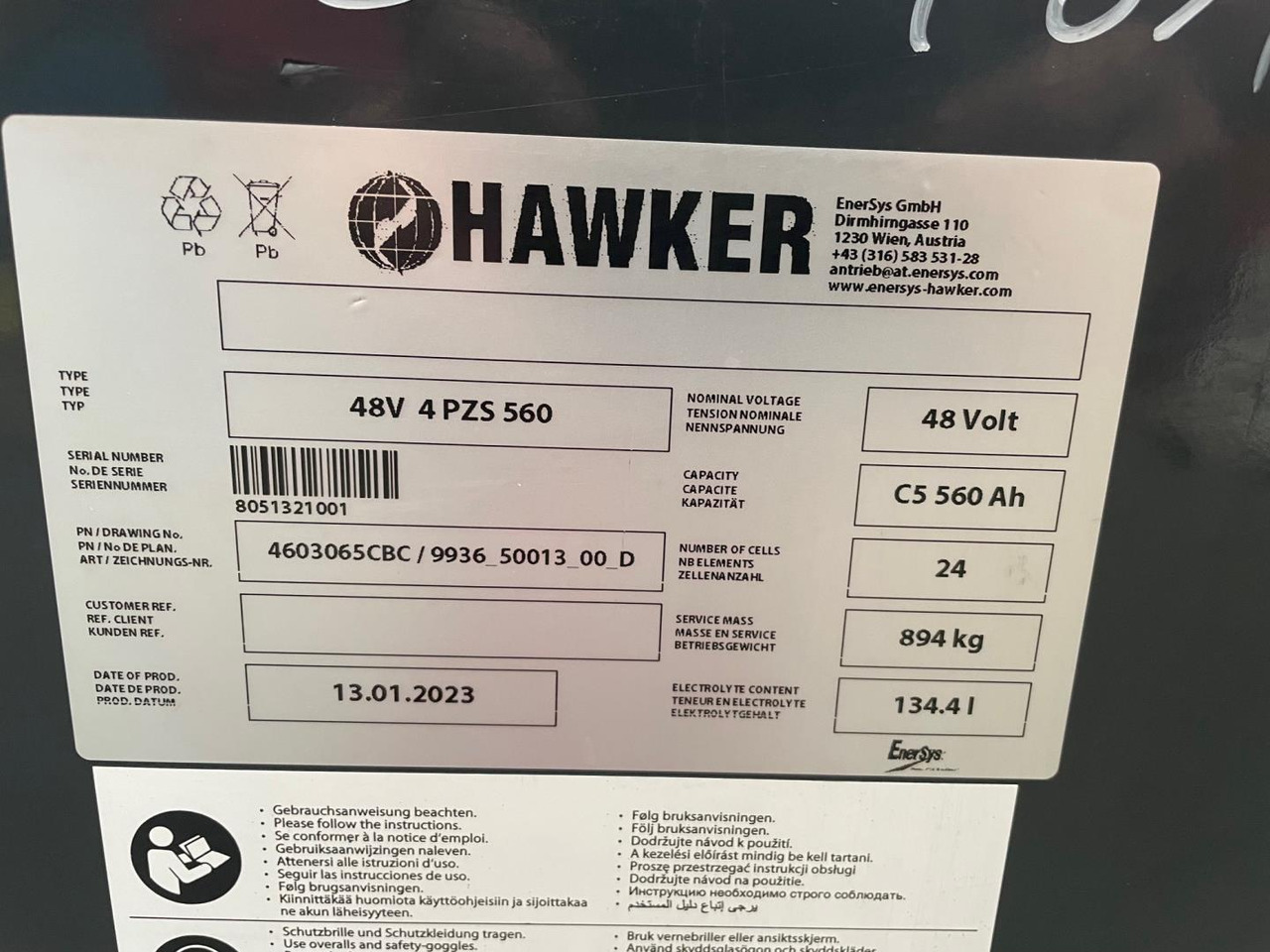 Hawker 48V 4 PZS 560 - Batteri for Materialehåndteringsudstyr: billede 2 Hawker 48V 4 PZS 560 - Batteri for Materialehåndteringsudstyr: billede 2