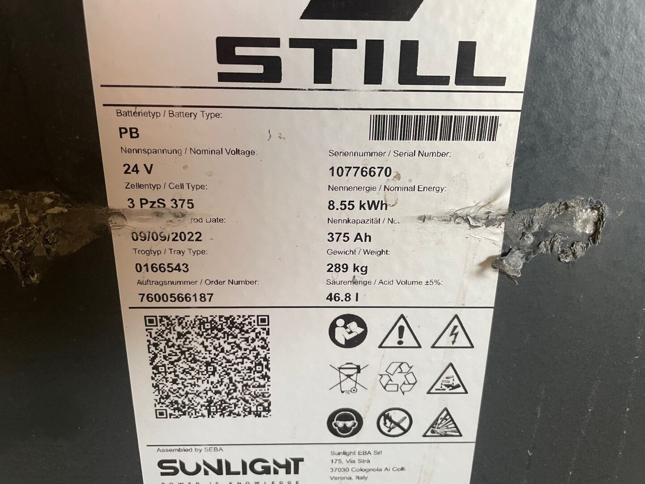 Sunlight I 24 Volt I 3 PzS 375 - Batteri for Materialehåndteringsudstyr: billede 2 Sunlight I 24 Volt I 3 PzS 375 - Batteri for Materialehåndteringsudstyr: billede 2