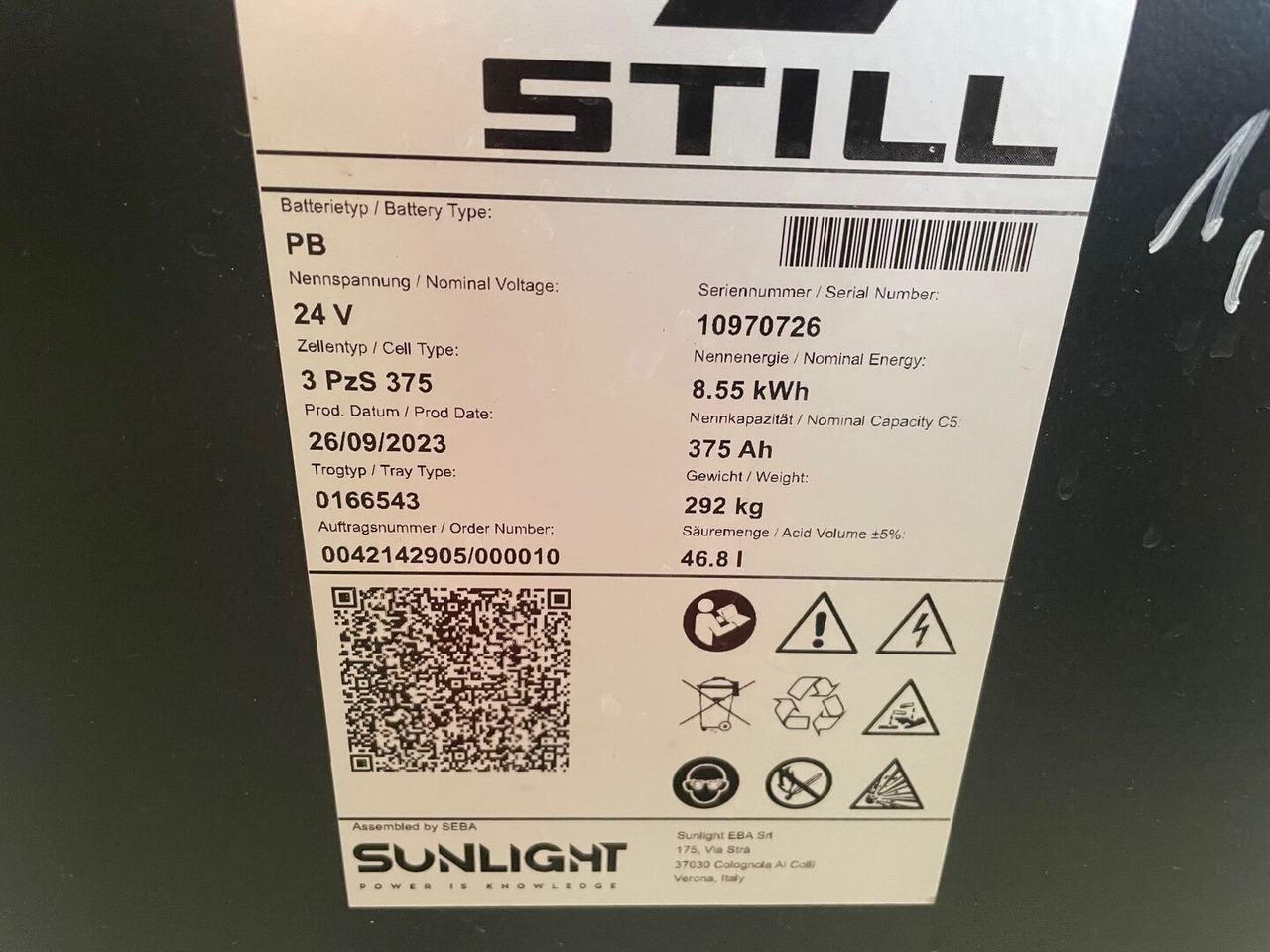 Sunlight I 24 Volt I 3 PzS 375 - Batteri for Materialehåndteringsudstyr: billede 2 Sunlight I 24 Volt I 3 PzS 375 - Batteri for Materialehåndteringsudstyr: billede 2