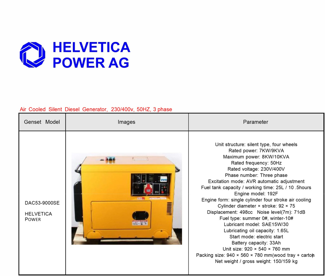 HELVETICA POWER 9KVA Dieselgenerator mit E-Start - Strømgenerator: billede 2 HELVETICA POWER 9KVA Dieselgenerator mit E-Start - Strømgenerator: billede 2