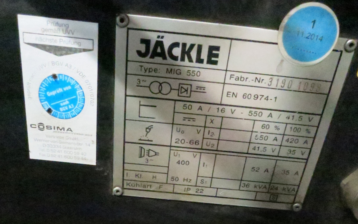 Jaeckle MIG 550 - Svejseudstyr: billede 2 Jaeckle MIG 550 - Svejseudstyr: billede 2