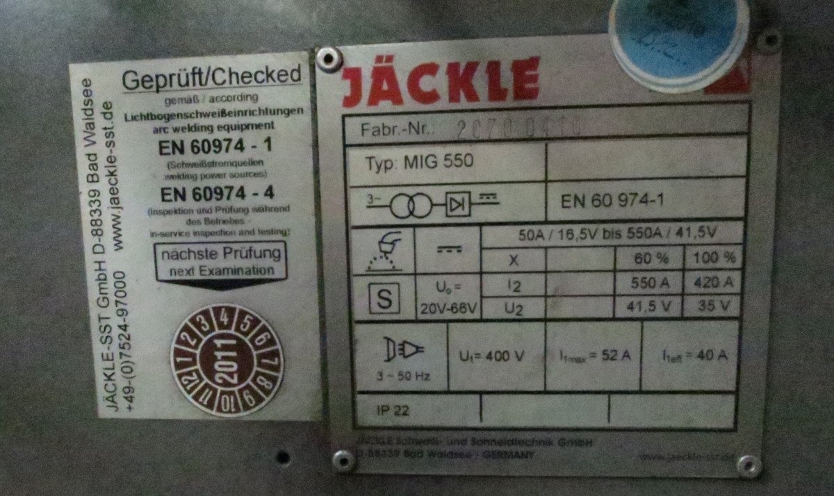 Jaeckle MIG 550 - Svejseudstyr: billede 3 Jaeckle MIG 550 - Svejseudstyr: billede 3