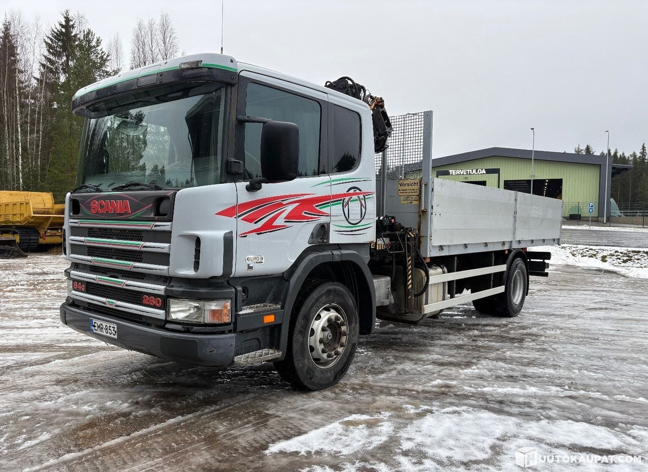 Scania G94 260 hp, 4x2, with HIAB crane and aluminium-sided flatbed, 2001, Kurikka - Lastbil med lad, Lastbil med kran: billede 1 Scania G94 260 hp, 4x2, with HIAB crane and aluminium-sided flatbed, 2001, Kurikka - Lastbil med lad, Lastbil med kran: billede 1