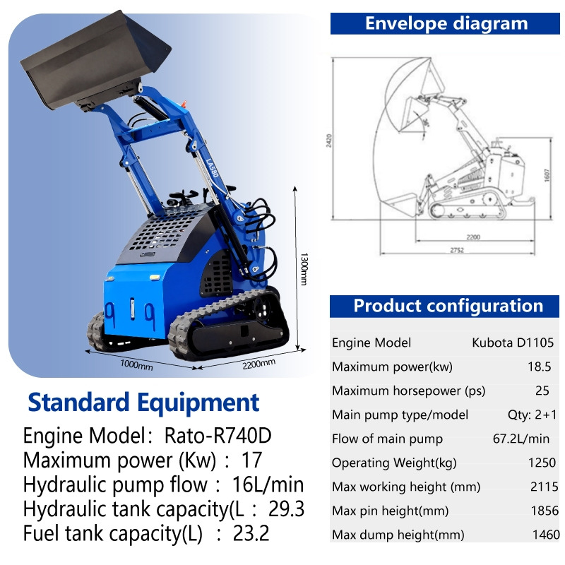 LEZUM LA380 Mini Skid Steer Loader Compact Track Diesel Cheap Mini Skid Steer Loader For Sale With Mini Skid Steer Attachments 4 In 1 Bucket - Skridstyret minilæsser: billede 2 LEZUM LA380 Mini Skid Steer Loader Compact Track Diesel Cheap Mini Skid Steer Loader For Sale With Mini Skid Steer Attachments 4 In 1 Bucket - Skridstyret minilæsser: billede 2