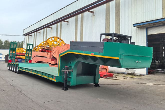 TITAN Hydraulic Extendable Low Bed Trailer for Sale in Kazakhstan - Nedbygget platform sættevogn: billede 1 TITAN Hydraulic Extendable Low Bed Trailer for Sale in Kazakhstan - Nedbygget platform sættevogn: billede 1