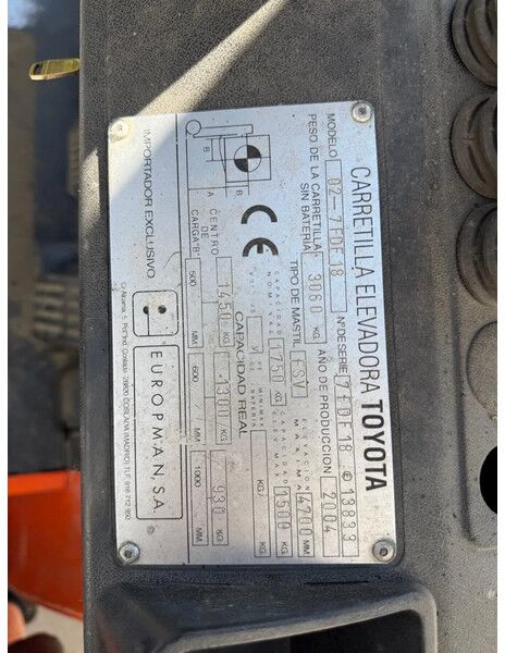 Toyota 7FDF18 - Diesel gaffeltruck: billede 5 Toyota 7FDF18 - Diesel gaffeltruck: billede 5