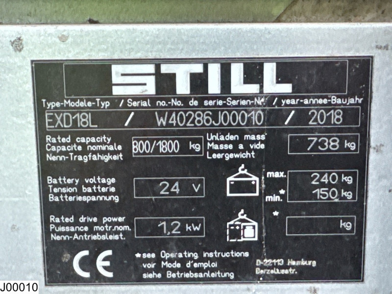 Still EXD18L 1800 kg, 2.11 m, Electric, 383 hours - Stabler: billede 5 Still EXD18L 1800 kg, 2.11 m, Electric, 383 hours - Stabler: billede 5