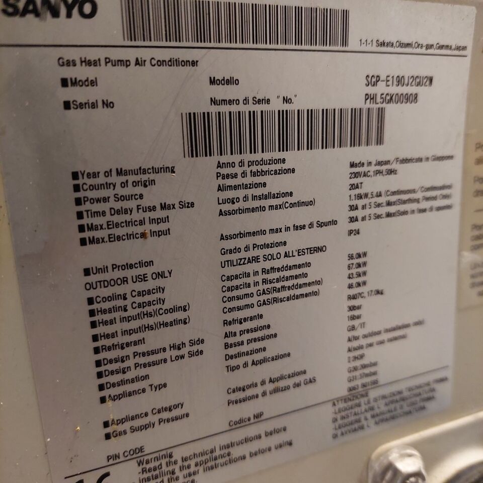 Gázüzemű, hőszivattyús klíma 56kw SANYO ECO G GHP VRF ipari klíma /ct692 - Industriklimaanlæg: billede 3 Gázüzemű, hőszivattyús klíma 56kw SANYO ECO G GHP VRF ipari klíma /ct692 - Industriklimaanlæg: billede 3