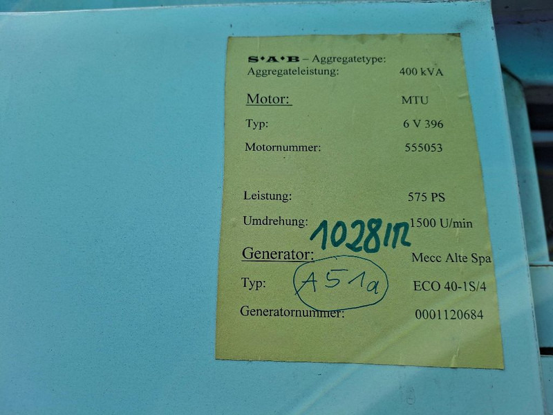 MTU (MERCEDES-BENZ) 6V396 - Strømgenerator: billede 2 MTU (MERCEDES-BENZ) 6V396 - Strømgenerator: billede 2