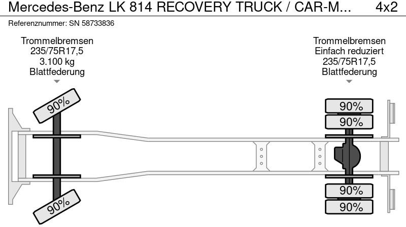 Biltransportør lastbil Mercedes-Benz LK 814 RECOVERY TRUCK / CAR-MACHINE TRANSPORTER (6-CILINDER / MANUAL GEARBOX / FULL STEEL SUSPENSION / WINCH / HYDRAULIC RAMPS): billede 16 Biltransportør lastbil Mercedes-Benz LK 814 RECOVERY TRUCK / CAR-MACHINE TRANSPORTER (6-CILINDER / MANUAL GEARBOX / FULL STEEL SUSPENSION / WINCH / HYDRAULIC RAMPS): billede 16