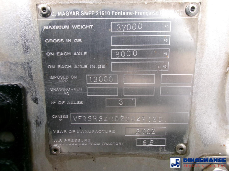 Tanksættevogn Magyar Chemical tank inox 37.4 m3 / 1 comp / ADR 30/11/2023: billede 13