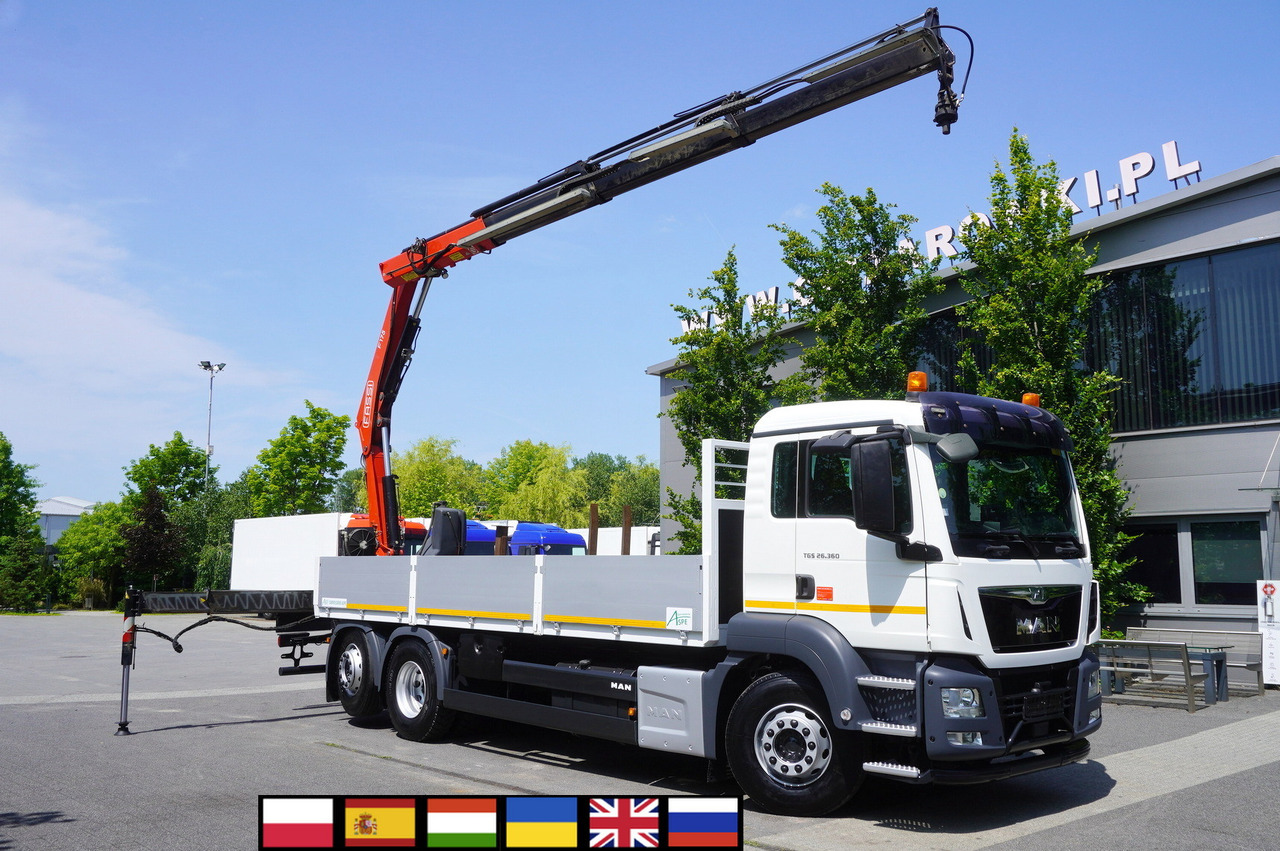 MAN TGS 26.360 Flatbed / Fassi F175 7.7 T / steered 3rd axle - Lastbil med lad, Lastbil med kran: billede 1 MAN TGS 26.360 Flatbed / Fassi F175 7.7 T / steered 3rd axle - Lastbil med lad, Lastbil med kran: billede 1
