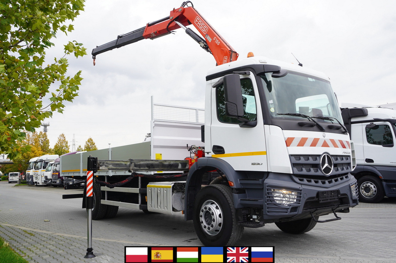 MERCEDES-BENZ Arocs 1830 / Flatbed 16 EPAL / HDS Fassi 155 / Reach 8 m / Load capacity 6160 kg - Lastbil med lad, Lastbil med kran: billede 1 MERCEDES-BENZ Arocs 1830 / Flatbed 16 EPAL / HDS Fassi 155 / Reach 8 m / Load capacity 6160 kg - Lastbil med lad, Lastbil med kran: billede 1