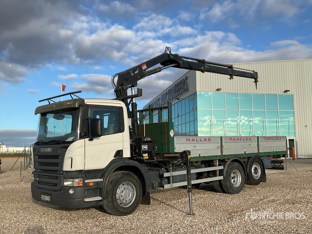 2007 Scania P340 2006 Hiab 144B-2 5 ton on 6x2 Flatbed Truck with Crane - Lastbil med lad, Lastbil med kran: billede 1 2007 Scania P340 2006 Hiab 144B-2 5 ton on 6x2 Flatbed Truck with Crane - Lastbil med lad, Lastbil med kran: billede 1