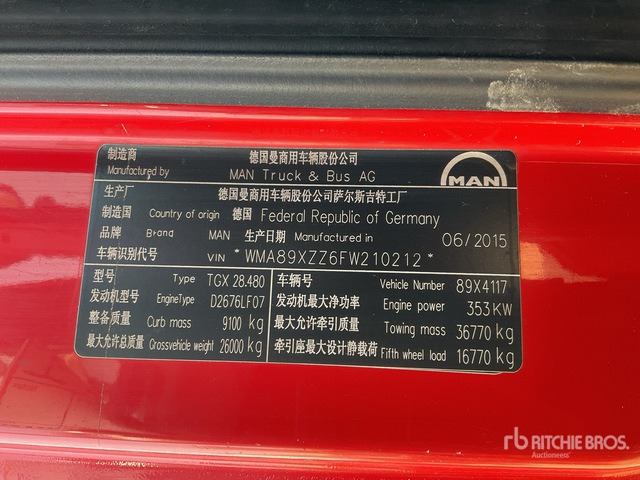 2015 MAN TGX 28.480 6x4 T/A Sleeper Truck Tractor - Trækker: billede 1 2015 MAN TGX 28.480 6x4 T/A Sleeper Truck Tractor - Trækker: billede 1