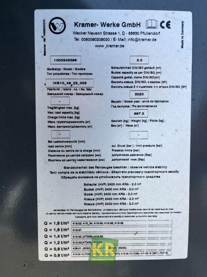 Kramer 2400 HVF GRONDBAK - Læsseskovl for Entreprenørmaskin: billede 4 Kramer 2400 HVF GRONDBAK - Læsseskovl for Entreprenørmaskin: billede 4